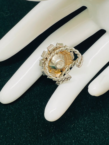 1960’s Red Rhinestone Ring with AB Rhinestones